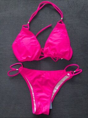 Women’s Hot Pink Triangle Bikini Set - Brand Unknown